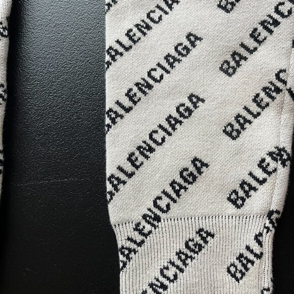 NWT Balenciaga Crewneck Knit Sweater White Cotton Wool Allover Mini Logo Sz M - Picture 7 of 11